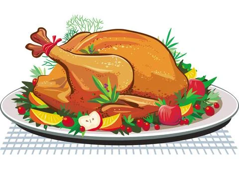 Roast turkey on the plate Stock Illustration