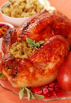 Roast turkey with sage Stock Photos