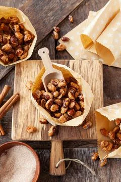 Roasted almonds with cinnamon Stock Photos