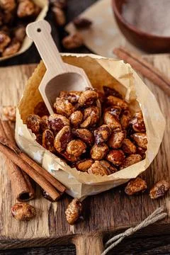 Roasted almonds with cinnamon Stock Photos
