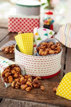 Roasted almonds with cinnamon Stock Photos