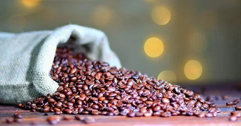 Roasted Beans From Sack, Artisan Small Batch Roast Captured With Warm Glow .. Stock Photos