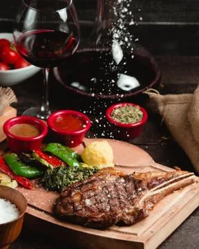 Roasted beef cut with sauce selection Stock Photos
