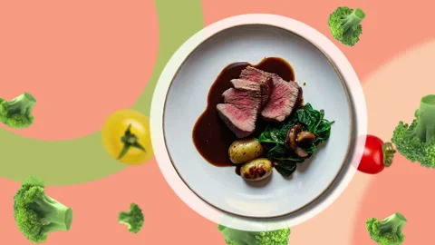 Roasted Beef Fillet served with wild mushroom ,smoked creamed potato and Stock Footage 281565212