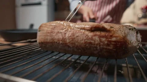 Roasted beef. Process of cooking Roast Beef Tenderloin Dinner. Stock Footage 168527519