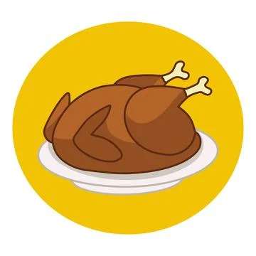 Roasted bird on a platter. Fried poultry sign. Food for gala dinner. Vector i Stock Illustration