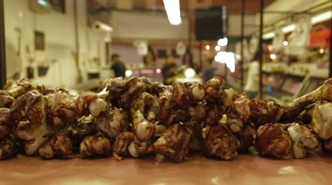 Roasted Bones at a Butcher's Stand Stock Footage 42710933