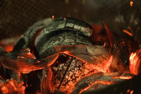 Roasted Bread fruit  under coconut skin, blazing fire, Seychelles autantiqu Stock Photos