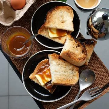 Roasted breads for breakfast Stock Photos