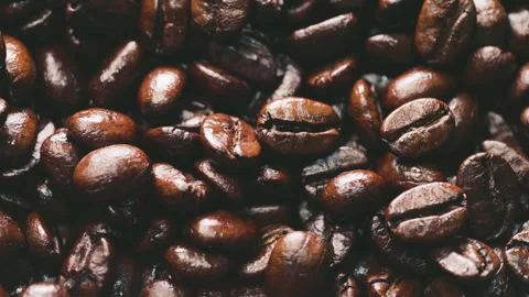 Roasted brown coffee beans rotating Stock Footage 261996313