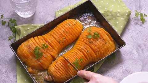 Roasted butternut squash Stock Footage 72921257