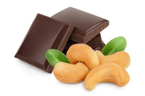 Roasted Cashew nuts with leaf isolated on white background with clipping path Stock Photos