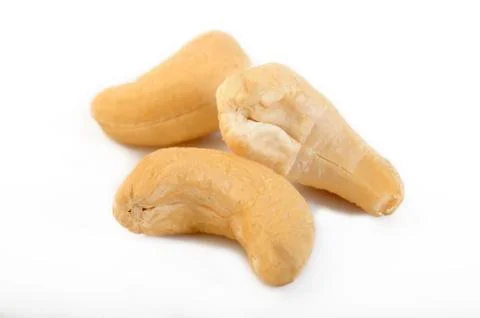 Roasted cashew nuts on white background 스톡 사진