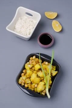 Roasted cauliflower with chickpeas Stock Photos