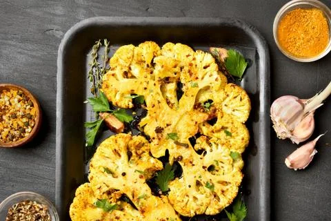 Roasted cauliflower steaks Stock Photos