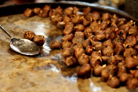 Roasted Chestnut In The Pan 01 Stock Photos