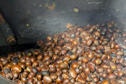 Roasted chestnuts cooked on the grill Stock Photos