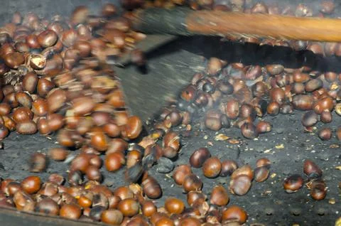 Roasted chestnuts cooked on the grill Stock Photos