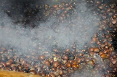 Roasted chestnuts cooked on the grill Stock Photos