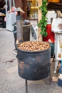 Roasted chestnuts in a kettle Stock Photos