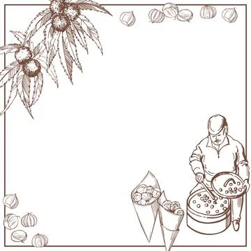 Roasted chestnuts set.  Vector   background. Stock Illustration