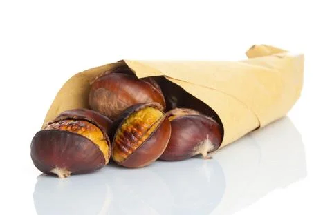 Roasted chestnuts on white back ground Stock Photos