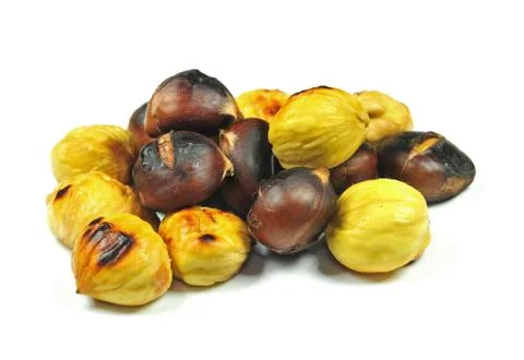 Roasted chestnuts on white background Foto stock