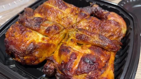 Roasted Chicken and BBQ Pork in Togo Box Stock Footage 336114636