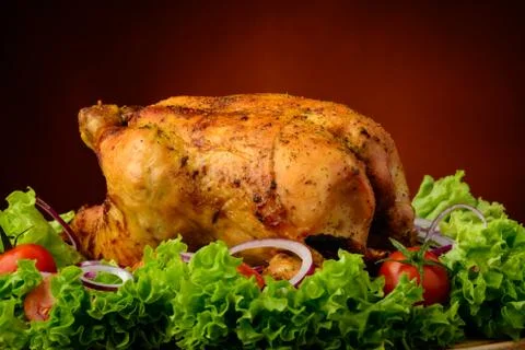 Roasted chicken and vegetables Stock Photos