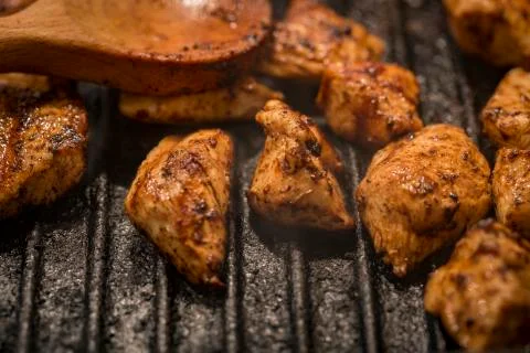 Roasted Chicken in a griddle pan Stock Photos
