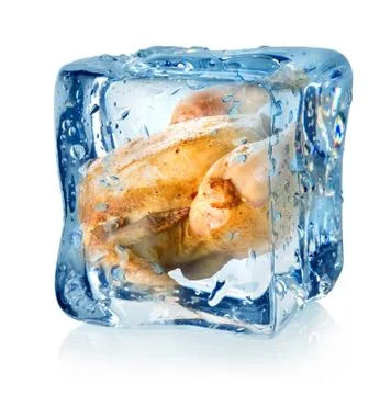 Roasted chicken in ice cube Stock Photos