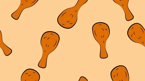 Roasted Chicken Leg pattern seamless. Food background. Children cloth texture Stock Illustration