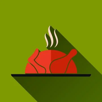 Roasted Chicken Long Shadow Icon, Vector Illustration Stock Illustration