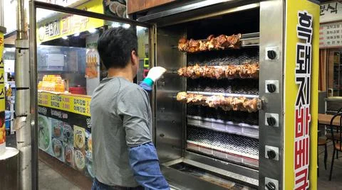 Roasted chicken man Stock Photos