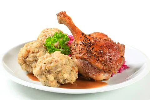 Roasted chicken with mashed potatoes and gravy Stock Photos