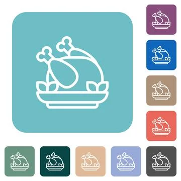 Roasted chicken outline rounded square flat icons Stock Illustration