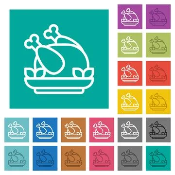 Roasted chicken outline square flat multi colored icons Stock Illustration