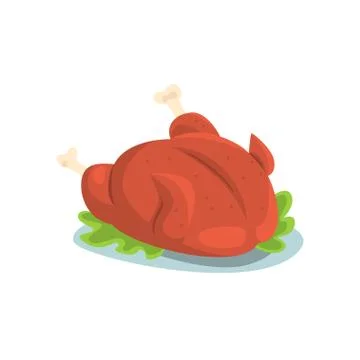 Roasted chicken on a plate cartoon vector Illustration Stock Illustration