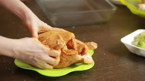 Roasted chicken on plate Stock Footage 70605963