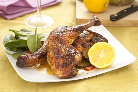 Roasted Chicken with vegetables Stock Photos