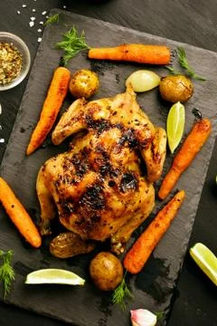 Roasted chicken with vegetables Stock Photos
