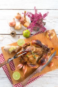 Roasted chickens Foto stock