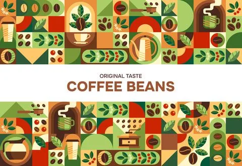 Roasted coffee banner with geometric pattern Stock Illustration