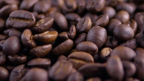 Roasted coffee bean, Close up top view of seeds coffee. Video stock 122056954