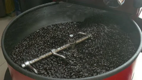 Roasted coffee bean in the cooling tray. Stock Footage 135707498