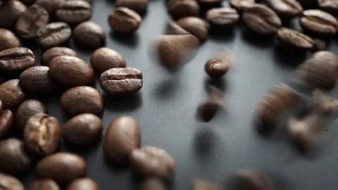 Roasted coffee bean filled into black background, selective focus Stock Footage 121108982