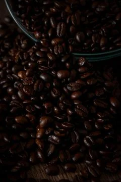 Roasted coffee beans on the back Stock Photos