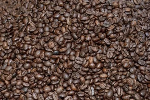 Roasted coffee beans background. Coffee beans saturated color picture beautif Stock Photos