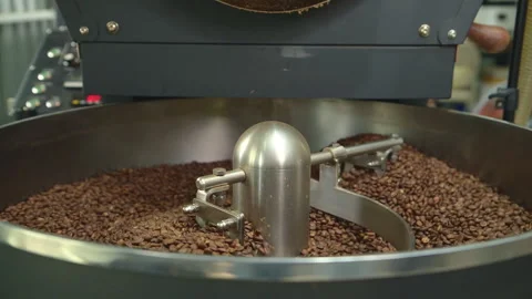 Roasted coffee beans background, Cooling of coffee beans Stock Footage 254419395