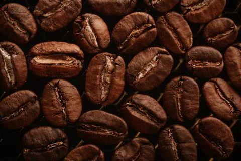 Roasted Coffee Beans Background Macro Close Up Stock Photos